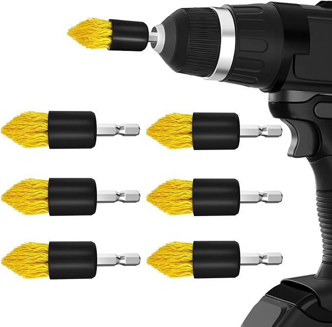Holikme 6 Piece Drill Brush with Multi-Purpose & Grout Head,Crevice Cleaning Brush，3/4”W Drill Brush Attachment Set, Detailing Brushes for Home/Kitchen/Bathroom/Grout/Tile/Shower/Tub