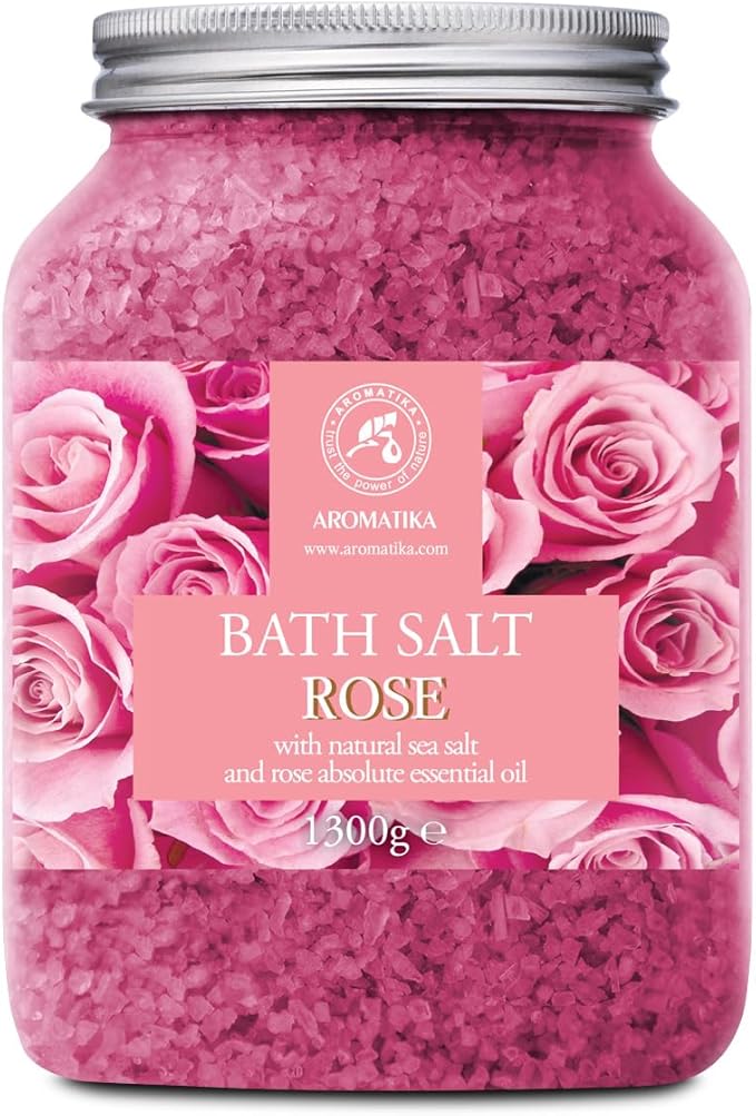 Rose Bath Salts 46 Oz - Natural Rosewood Oil & Rose Extract - Best for Relaxing - Good Sleep - Beauty - Bathing - Body Care - Wellness - Relax - Aromatherapy - Spa