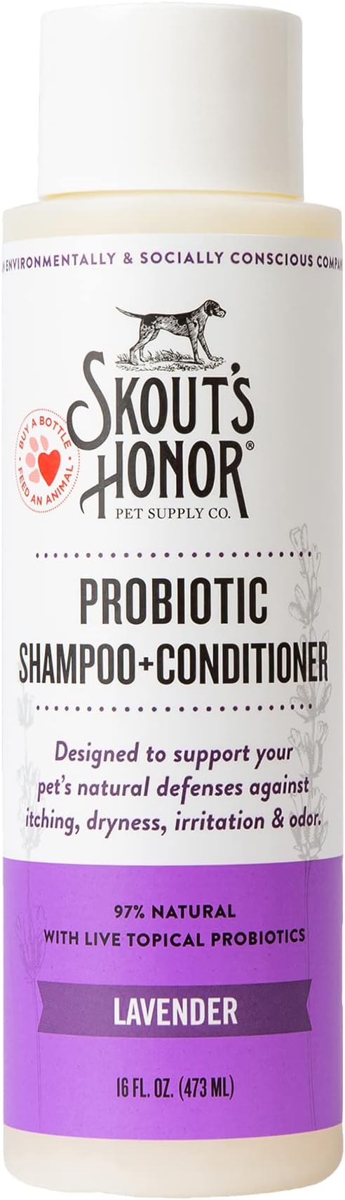 Skout's Honor Probiotic Dog Shampoo & Conditioner with Avocado Oil & Omega-3s, 97% Natural, Paraben & Sulfate-Free, Cruelty-Free, 16oz, Lavender