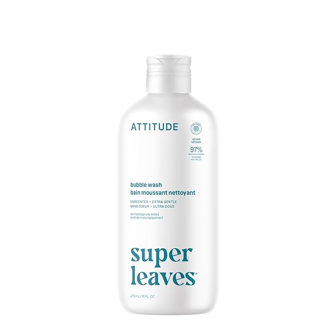 ATTITUDE Bubble Bath, EWG Verified, Plant and Mineral-Based, Dermatologically Tested, Vegan Body Care Products, Extra Gentle, Unscented, 16 Fl Oz