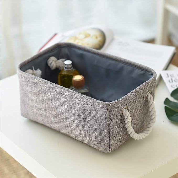 TheWarmHome Storage Bins Basket - Storage Baskets for Organizing Shelves,Home Closet Organizer for Book Shelf Organization,Fabric Storage Cubes,Medium Decorative Grey Basket Gift