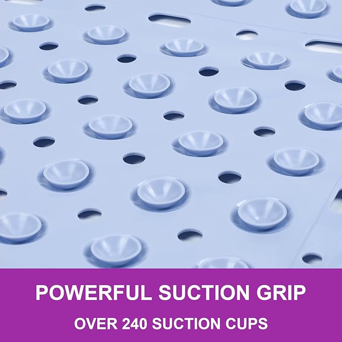 Reetual XL Shower Mat Non Slip - 27x27 Bath Mat for Shower Stall or Large Bathtub Mat with 240 Powerful Suction Cups and Drain Holes. Black Shower Mats for Bathroom (Blue Aqua)