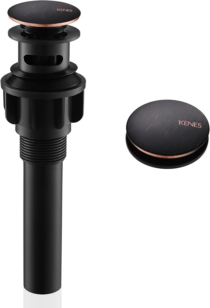 KENES Oil Rubbed Bronze Pop Up Bathroom Sink Drain with Overflow, Lavatory Bathroom Vanity Sink Drain Stopper, Sink Drain Assembly with Overflow Anti Clog Pop Up Drain