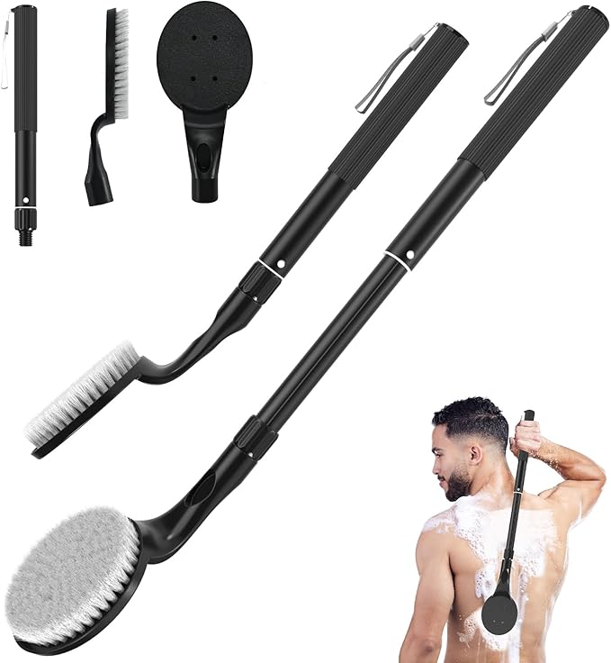 Back Scrubber Anti Slip for Shower, 25.7” Telescopic Back Bath Brush for Shower, Back Scrubber, Exfoliation and Improved Skin Health for Elderly with Limited Arm Movement, Disabled