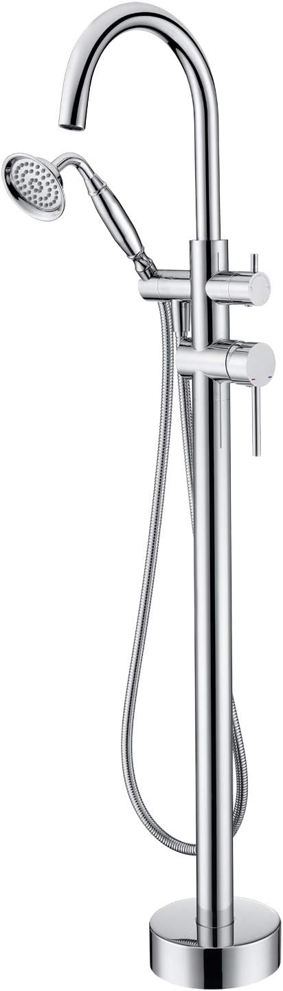 Tub Filler Freestanding Bathtub Faucet Chrome Floor Mounted Brass Bathroom Tub Faucets with Hand Shower