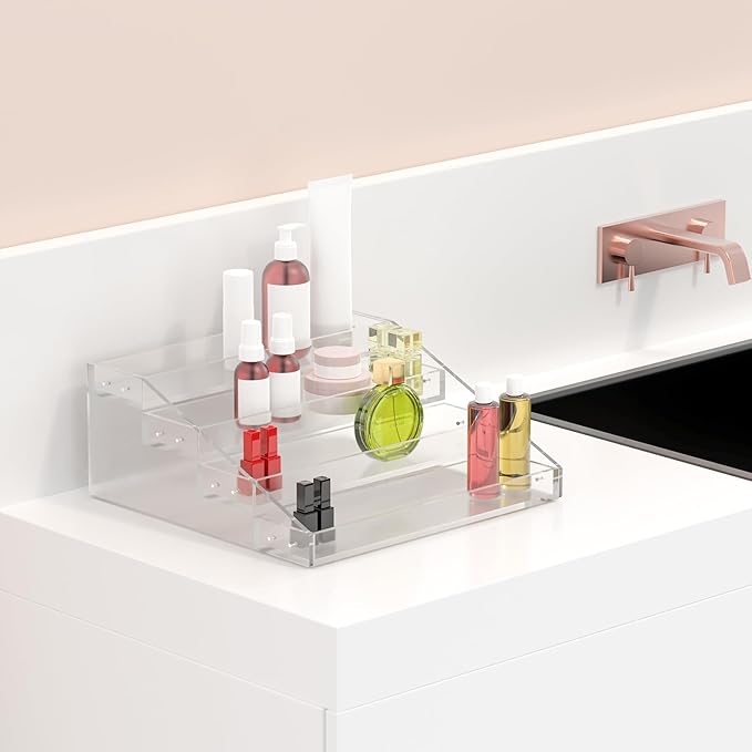 PMMASTO Widen Tiered Spice Rack, Seasoning Organizer, Clear Acrylic Vertical Shelves Can Organizer for Countertop, Cabinet, Pantry, Kitchen Organization and Storage - 4 Tier