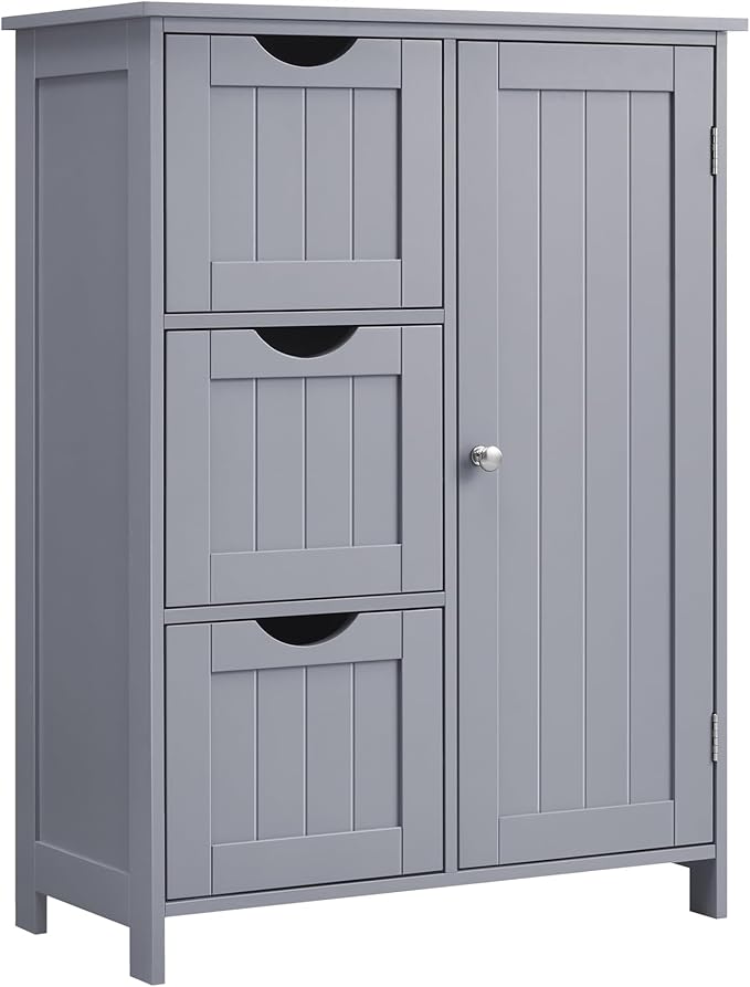 VASAGLE Floor Storage Cabinet, Freestanding Storage Unit with 3 Drawers, 1 Adjustable Shelf, for Bathroom Living Room Dining Kitchen, 11.8 x 23.6 x 31.5 Inches, Dove Gray UBBC049G02