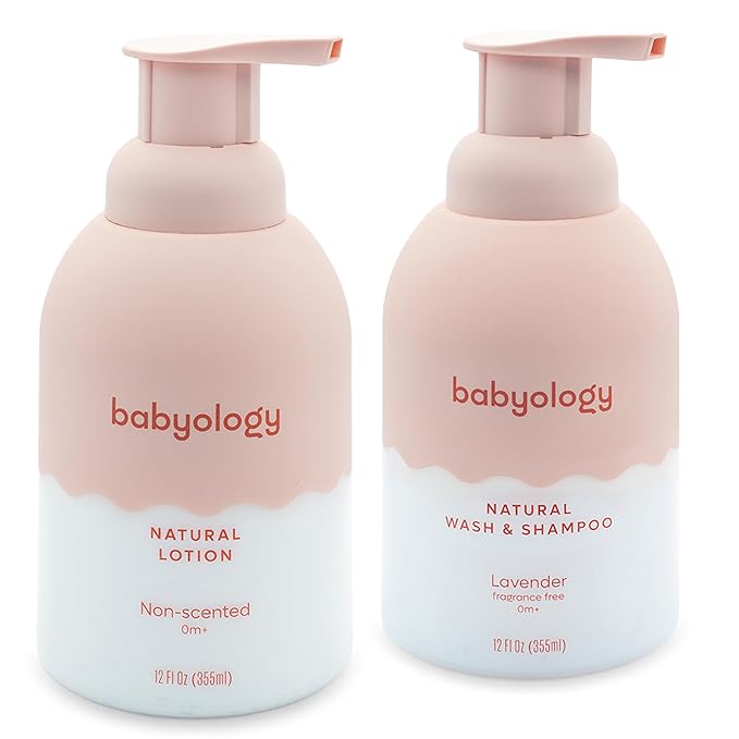 Babyology - 100% Edible Ingredients - All Natural Baby Wash and Shampoo Lavender + Organic Baby Lotion SET - 12 FL OZ Good for Sensitive Skin or Eczema - Non Toxic - Fragrance Free (Set of 2)