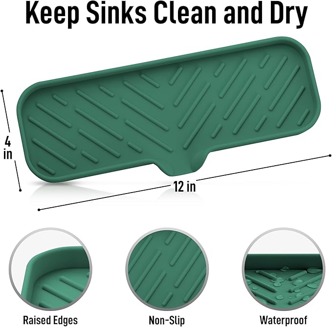 Zulay Kitchen Large Silicone Sponge Holder (12x4) – Flexible Sink Organizer Tray for Kitchen & Bathroom – Multipurpose Soap Dish for Sponges, Makeup, Trinkets & More (Pine Green)