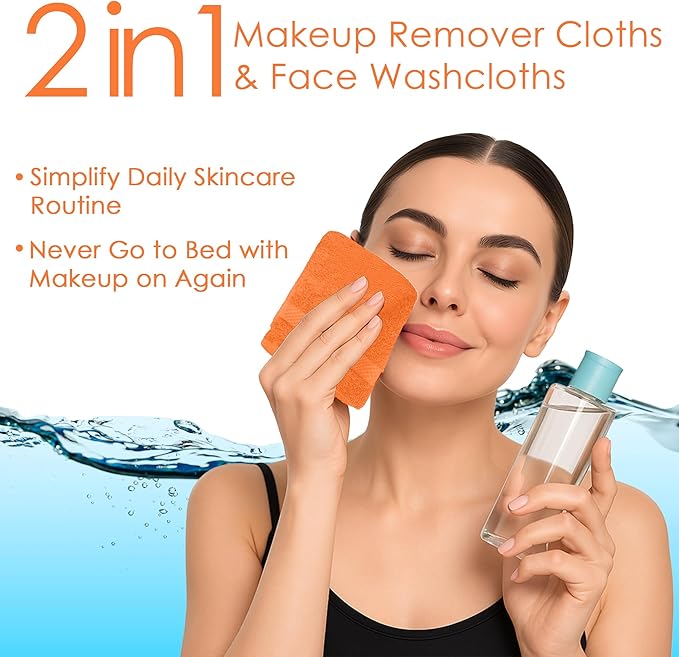 DAN RIVER 12-Pack Premium 100% Cotton Orange Face Towels – Reusable Face Towel Set, Soft & Absorbent Luxury WashCloths for Bathroom & Body – Hand and Face Towels, 550 GSM (12x12 in)