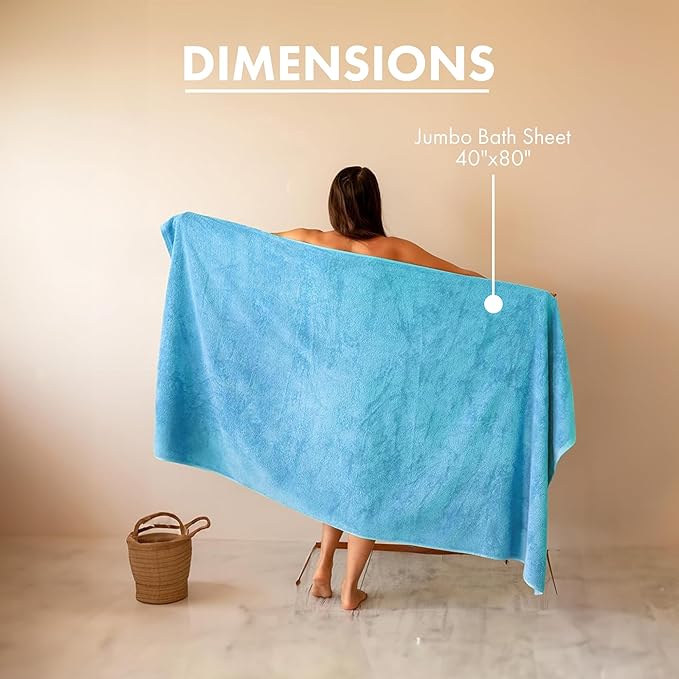 SALBAKOS 100% Turkish Cotton Jumbo Bath Sheet Towel Oversized 40x80 inch | Premium Hotel & Spa Quality, Soft, Absorbent, XL Bath Towels | Made in Turkey (Pack of 1, Aqua, Jumbo Bath Sheet)