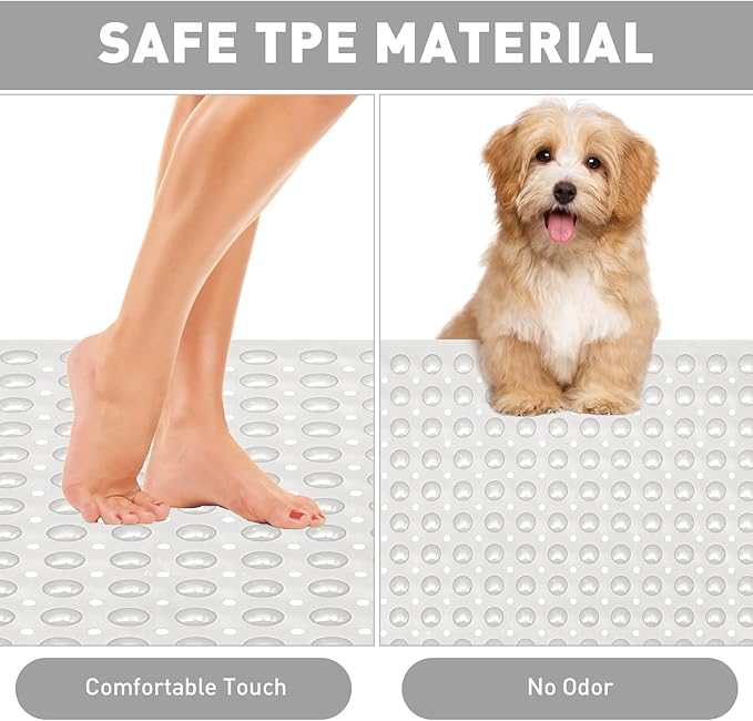 Shower Mat Non Slip: 47.2 x 31.5 Inch Extra Large TPE Shower Mats for Inside Shower - Anti Slip Shower Stall Matt with Drain Hole and Suction Cups for Elderly