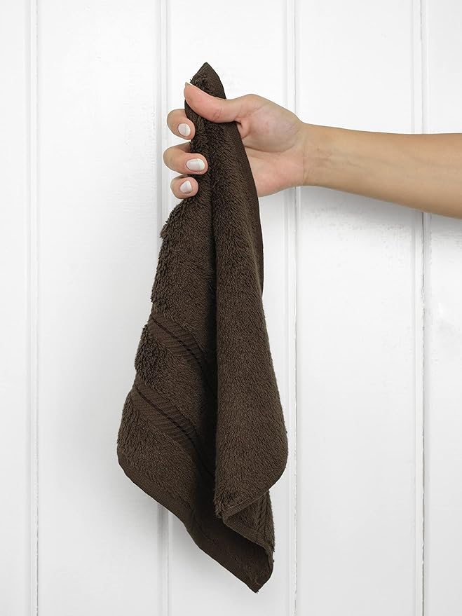 American Soft Linen Luxury Washcloths for Bathroom, 600 GSM 100% Cotton 4 Piece Turkish Wash Cloth Set, 13x13 in Soft Rags for Body and Face, Brown Washcloths