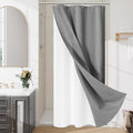 3 in 1 Stall Half Size Shower Curtain Set-36 W x 72 H, Grey Waffle Waterproof Fabric and PEVA Liner Set with Stainless Steel Hooks