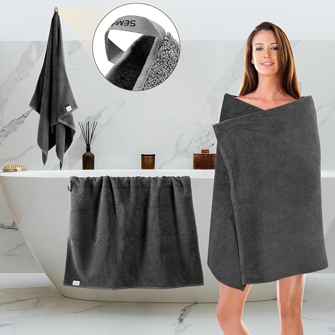 SEMAXE 4-Pack Luxury Bath Towels for Bathroom, 100% Cotton, Soft, Absorbent, and Quick-Drying, 55"x27", Yellow & Grey, Perfect for Hotels, Gyms, and Spas