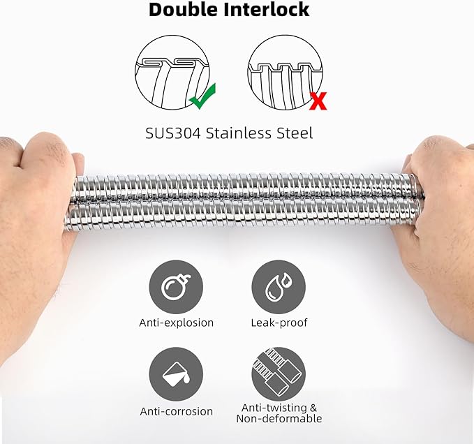 Hibbent All Metal Shower Hose 90 inch (7.5 ft) Bathroom Handheld Shower Head Hose 2.3 meters Extension Replacement Part with Brass Fittings Made of Stainless Steel -Polished Chrome Finish