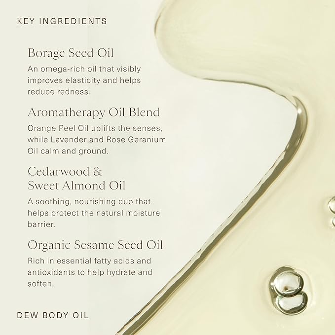 Oak Essentials Dew Body Oil | Nourishing Daily Body Oil for Radiant, Supple Skin with Borage Seed Oil, Cedarwood, and Sweet Almond Oil, 3.4 Fl Oz