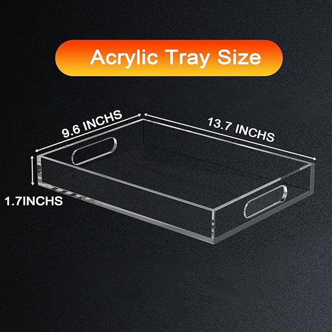 Acrylic Organizer Tray with Handles - Bed Table, Lucite Organizer for Bench, Coffee Table, Countertop, Kitchen, Bathroom, Living Room, Powder Room