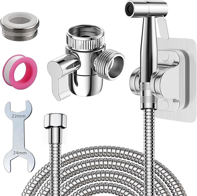Handheld Bidet Sprayer Set, Toilet Bidet Attachment with 3-Way Faucet Diverter Bathroom Bidet WC Spray with 2M Hose, Used for Cleaning Sink, Bathroom Corner, Toilet, Personal Hygiene