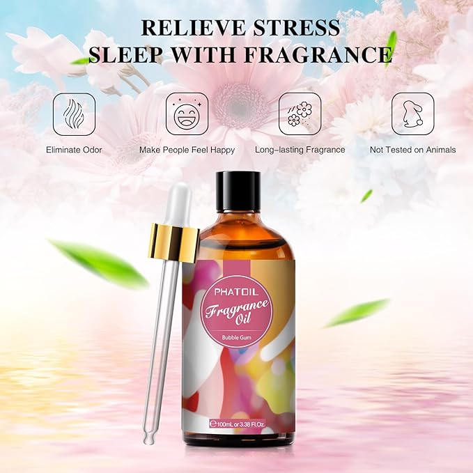 PHATOIL 3.38FL.OZ Bubble Gum Fragrance Oils for Aromatherapy, Essential Oils for Diffusers for Home, Perfect for Diffuser, DIY Candle and Soap Making, DIY Scented Products - 100ml