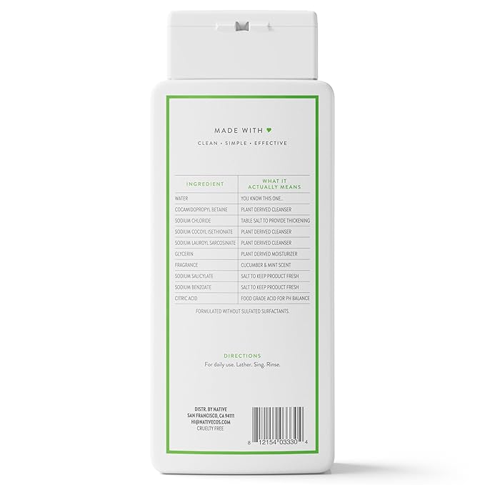 Native Body Wash Contains Naturally Derived Ingredients | For Women & Men, Sulfate, Paraben, & Dye Free Leaving Skin Soft and Hydrated | Cucumber & Mint 18 oz