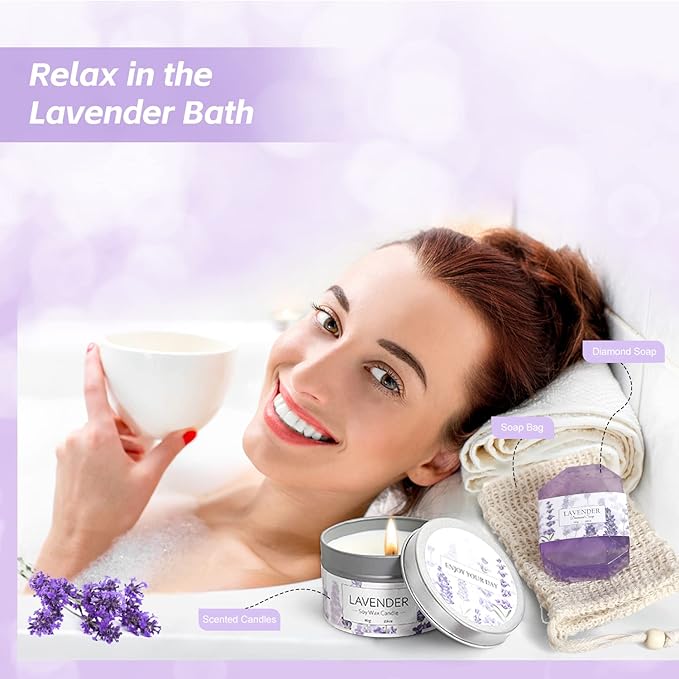 Lavender Spa Gifts Set, 11 Pcs Bath Gift Set for Women, Relaxing Spa Gifts, Home Spa Products, Birthday Gifts for Women Valentine's Day