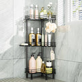 Consumest Corner Shower Caddy Standing - 3-Tier Stainless Steel Shower Organizer with Soap Holder and 4 Hooks, Large Capacity Corner Shelf Stand for Bathroom, Rest Room, Black