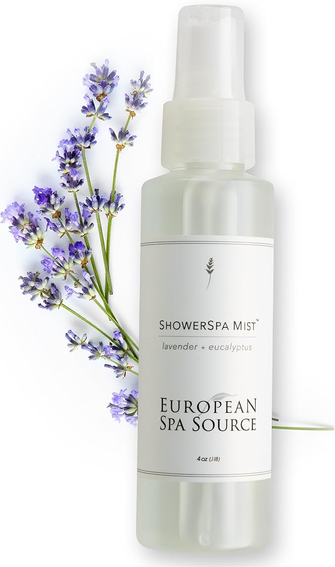 European Spa Source Lavender + Eucalyptus ShowerSpa Mist Spray for Aromatherapy, at Home Spa Experience, Sinus Congestion Relief, and Tension Relief, 4 fl oz.