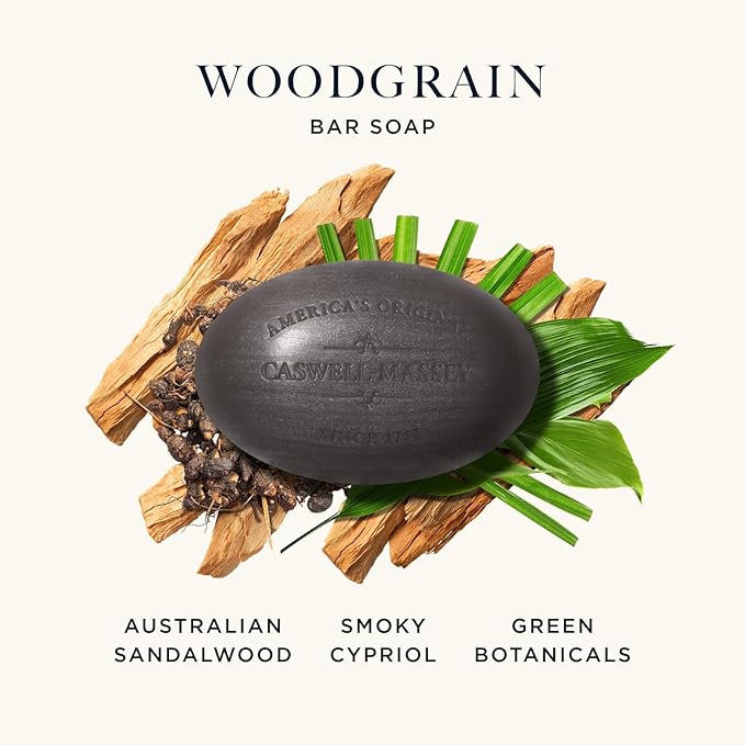 Caswell-Massey Natural Bar Soap Gift Set - Sandalwood - Triple-Milled Moisturizing Body Soap Bars for Men & Women, Plant-Based Formula with Essential Oils, Made in USA, 3 x 5.8 oz