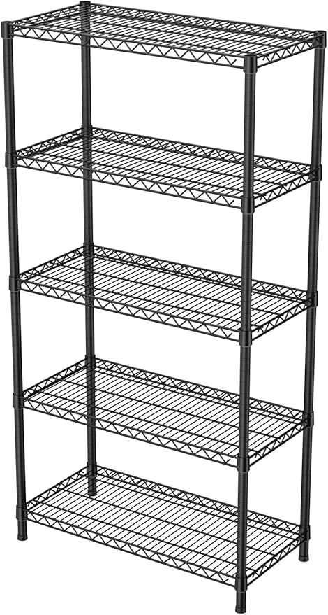 5 Tier Heavy Duty Adjustable Storage Shelf Organizer Storage Metal Shelves Garage Wire Shelving Unit Pantry Rack 18" D x 36" W x 71.25" H,Black