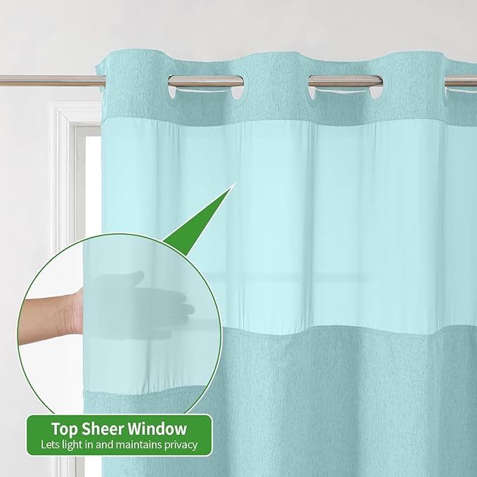 Stall No Hooks Needed Linen Textured Shower Curtain with Snap-in Fabric Liner Set,Hotel Luxury Decor Farmhouse Shower Curtains for Bathroom,Waterproof & Washable,54Wx80H,Teal