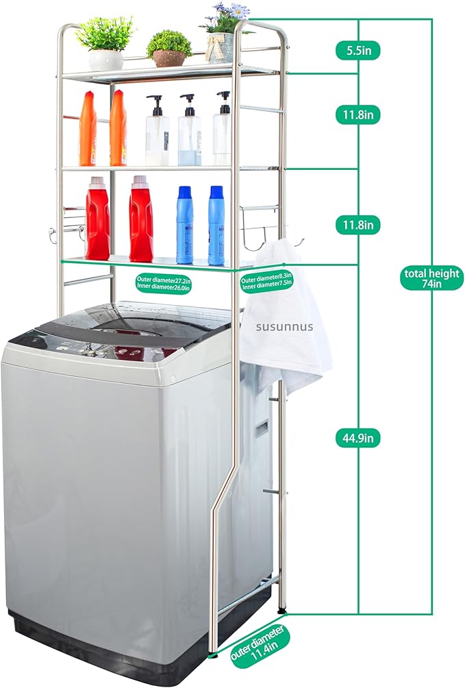 susunnus Over The Toilet Storage 3 Tier M,Bathroom Shelves Over Toilet,Freestanding Space Saver with Toilet Paper Holder,Stainless Steel,Pragmatic,Sturdy,Waterproof,Silver