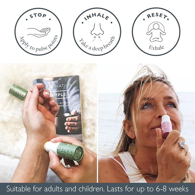 Scentered Aromatherapy Balm Stick Duo for Stress-Relief & Emotional Balance - Roll On Essential Oil Blends of Rose & Chamomile - Aromatherapy Gifts for Women - De-Stress & Love