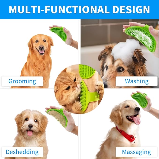 6Pcs Dog Bath Brush Set with Soap Dispenser - Cat Brush & Dog Toothbrush Kit | Silicone Pet Bathing Supplies for Washing, Shower & Shedding | Includes Finger Toothbrush, Scrubber for Small Breed