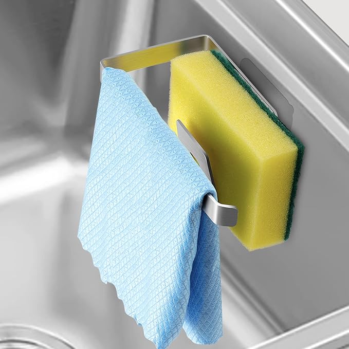 GAViA Kitchen Sink Sponge Holder - Sponge and Dish Cloth Hanger, Adhesive Rustproof Kitchen Sink Rack, 304 Stainless Steel, No Drilling