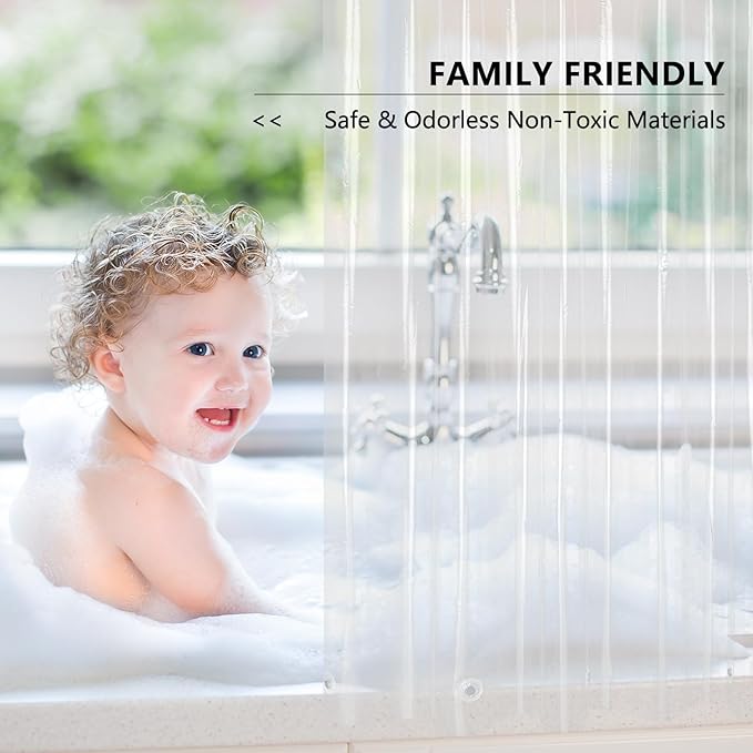 AooHome Thin Clear Extra Long Shower Curtain Liner, 72x96 Premium Light Weight EVA 4G Plastic Bathroom Shower Liner with Rustproof Metal Grommets and 5 Magnets for Shower Stall, Bathtubs (No Hooks)