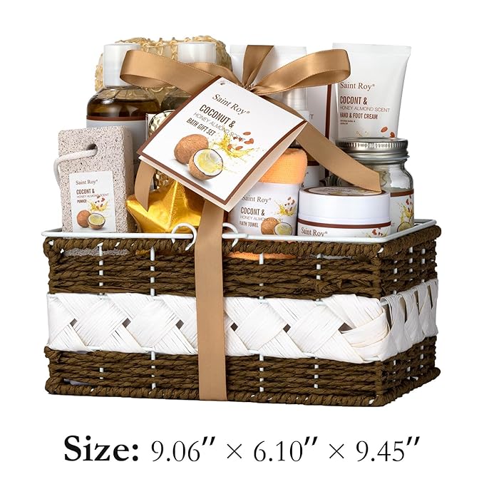 Spa Gift Basket Luxury Bath and Body Basket Set 17-Piece Coconut Honey Almond Christmas Gifts for Women Mom Her Large Luxury Home Spa Kit, Relaxing Self Care Pamper Gifts Birthday Bridal Shower Bath