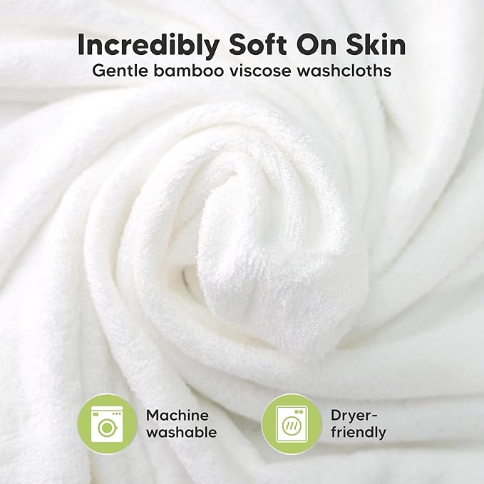 6-Pack Baby Washcloths - Soft Absorbent Viscose from Bamboo Wash Cloths for Babies, Kids, Toddlers, Infant, Newborn Bath Towels, Gentle on Sensitive Skin, 10x10 Reusable Face Towels (White)