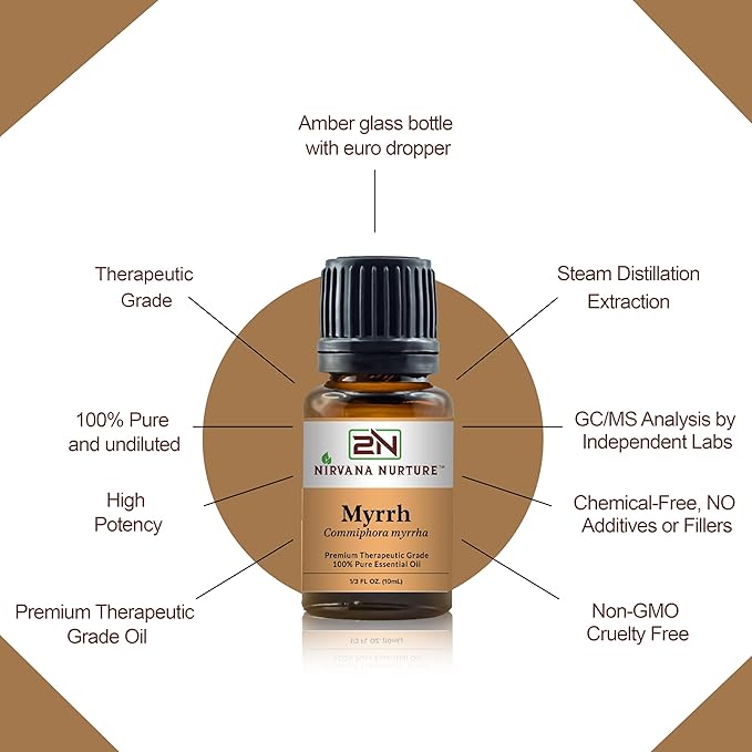 Myrrh Essential Oil 100% Pure Premium Therapeutic Grade, Undiluted - Aromatherapy Diffuser for Calm and Relaxation, Skin Care, Hair Care