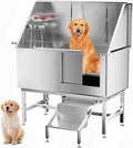 Dog Washing Station 50" Dog Grooming Tub with Right Stair& Faucet, Stainless Steel Dog Bathing Station for Home,Dog Bathtub for Large,Medium,Small Pets