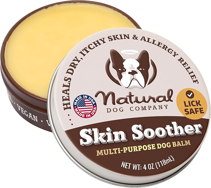 Natural Dog Company Skin Soother Balm for Dogs – 4 oz Tin All Natural Hot Spot & Rash Relief – Organic Itchy Skin Soothing Moisturizer for Dry, Red, Crusty Skin – Lick-Safe Dog Balm, Made in USA