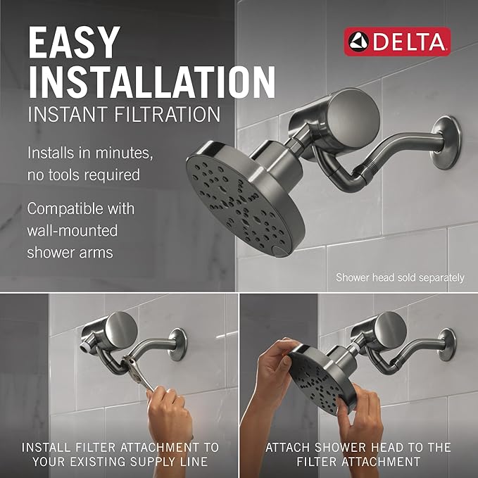 Delta Faucet Clarifi Premium Shower Filter Attachment with Filter, Hard Water Shower Filter, Shower Head Filter, Black Stainless 5SF100-KS