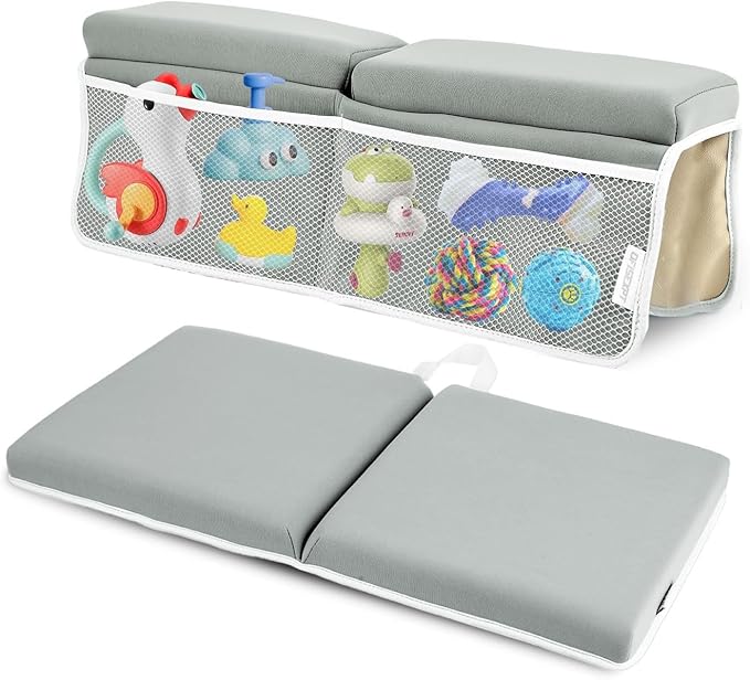Bath Kneeler and Elbow Rest Pad, Thick Quick Dry Kneeling Pad, Elbow Support, Large Bathtub Kneeling Mat with Toy Organizer for Baby Bathing (Grey)