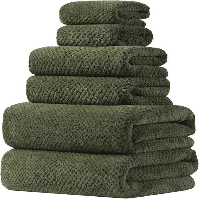 Extra Large Bath Towels Set for Bathroom 30x60 Inches Super Soft Light Weight Quick Dry Microfiber Shower Towels (Green, 6 Piece)