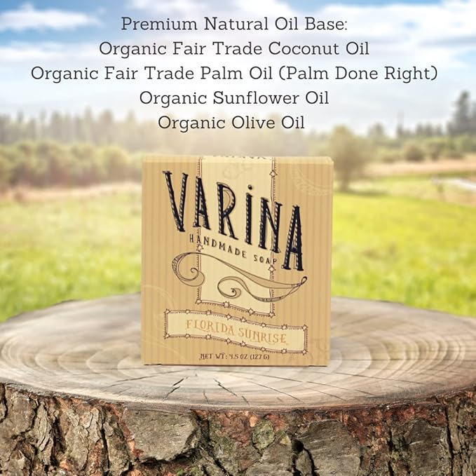 Organic Florida Sunrise Bar Soap - Gentle Cleansing for Sensitive Skin, Fruity - 3 Pack - 84% Organic Ingredients