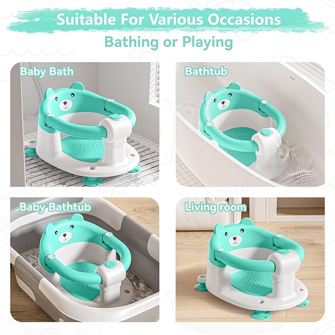 Baby Bath Seats for Babies 6 Months & Up, Infant Bath Chair for Newborn Sitting Up, Non-Slip Toddler Bath Tub Seat with Suction Cups & Soft Cushion for Shower, Compact Toddler Bathtub Seat, Aqua