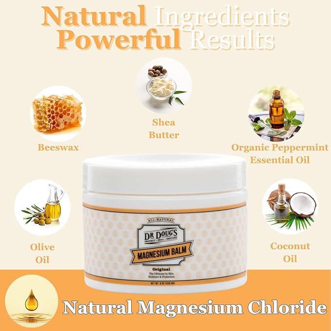 Dr. Doug's Magnesium Balm – Organic Magnesium Lotion (8 oz) for Soothing Muscle & Nerve Relief with Organic Peppermint & Lavender Scent – Apply to Legs, Arms, Chest | Non-Greasy, All-Natural Formula