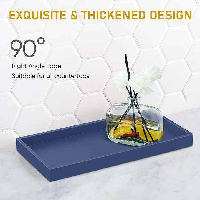 Bathroom Counter Tray,EG-SIPRO High-Grade Thickened Silicone Vanity Tray,Shatterproof Durable Rectangle Tray Soap Dispenser for Countertop,Sapphire Blue,Small+Large (EGTRAY)