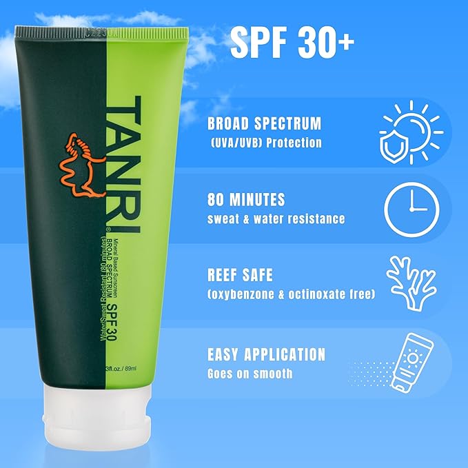 TANRI Primo Explorer Pack; Includes SPF30 Mineral Sunscreen with Zero White Cast, Active Wipes No-Rinse Body Wipes, Moisturizing SPF15 Pear Lip Balm and an Adjustable Fanny Pack (4-Pack Bundle)