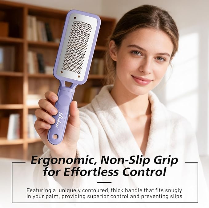 BALUCA Professional Foot File & Callus Remover - Stainless Steel Foot Rasp & Metal Feet Scrubber, Pedicure Tool for Hard Skin & Dead Skin Removal, Cracked Heel Repair for Baby Soft Feet (Purple)